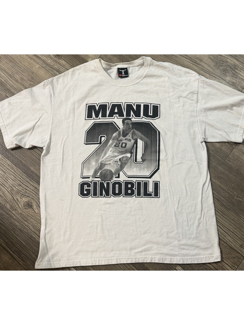 Manu Ginobili #20 San Antonio Spurs Vintage Graphic T-Shirt White Hanes Beefy XL